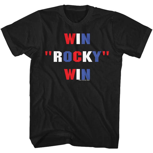 Black Rocky t-shirt featuring a Rocky Winning design
