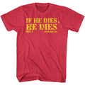 Red Heather Rocky t-shirt featuring a Rocky Die design