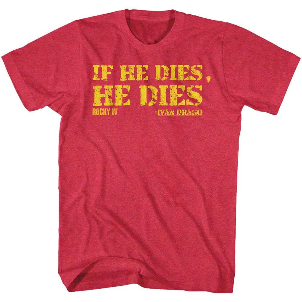 Red Heather Rocky t-shirt featuring a Rocky Die design