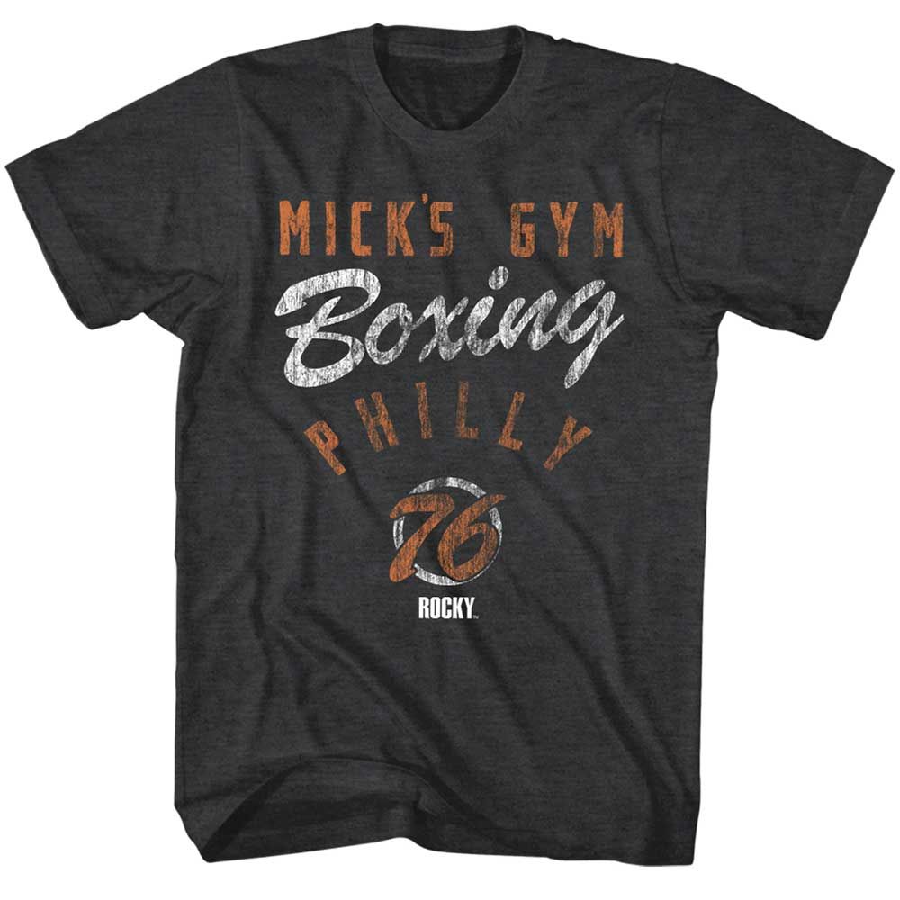 Black Heather Rocky t-shirt featuring a Rocky More Gym design
