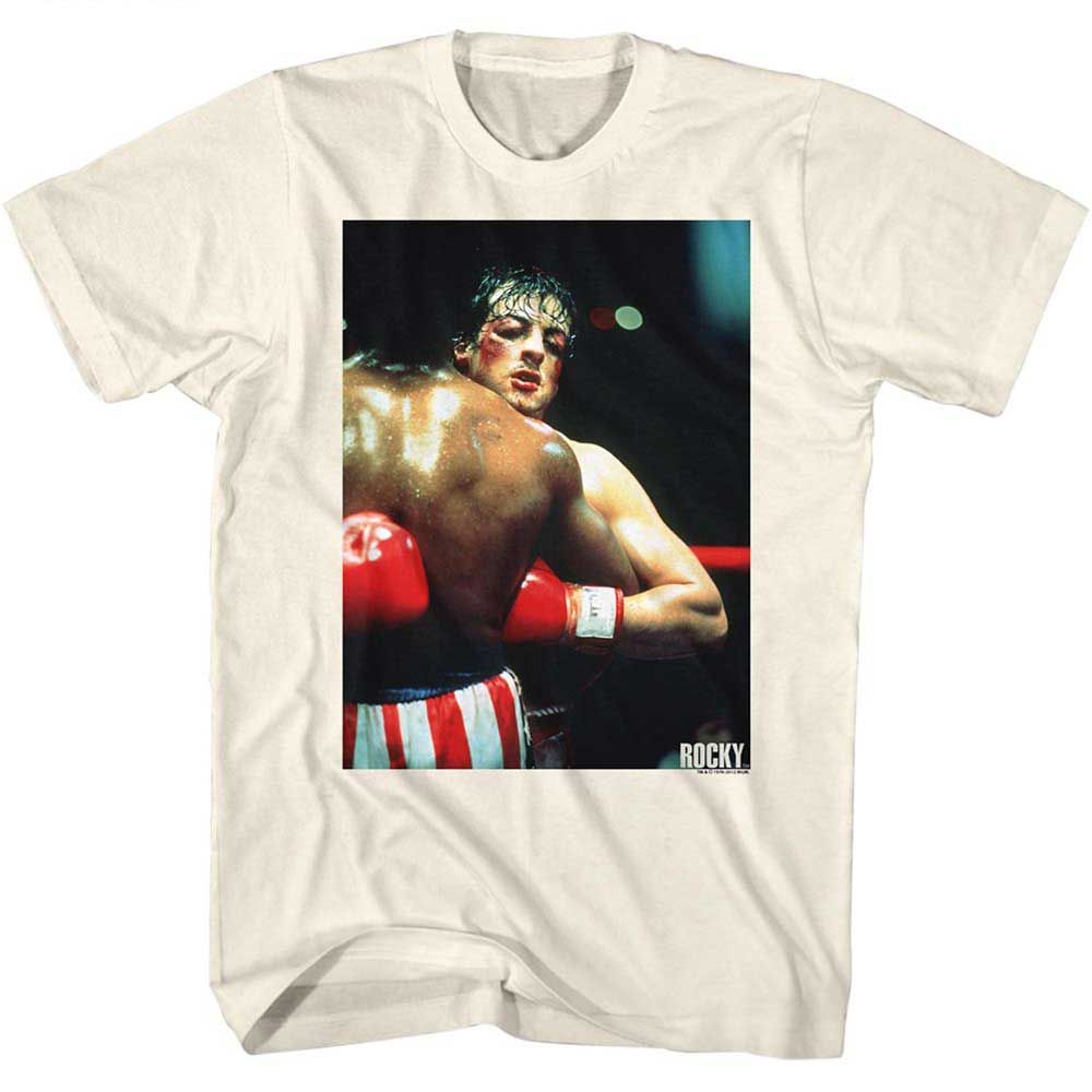 Natural Rocky t-shirt featuring a Rocky Real Talk design