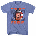 Light Blue Heather Rocky t-shirt featuring a Rocky Blueberry Stroke design