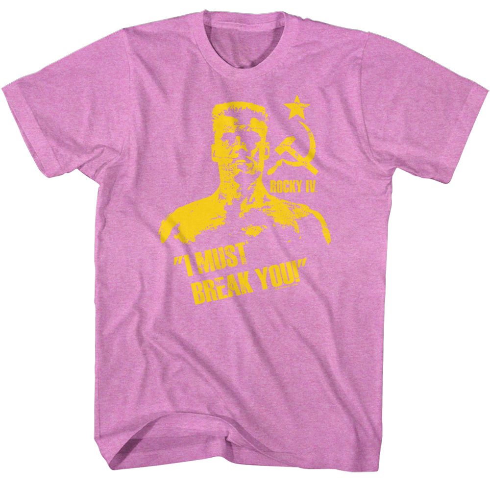 Neon Purple Heather Rocky t-shirt featuring a Rocky Break You design