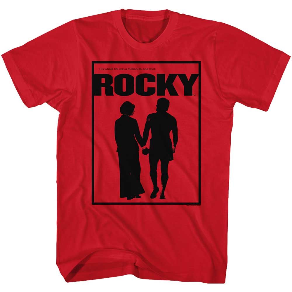 Red Rocky t-shirt featuring a Rocky Poster design