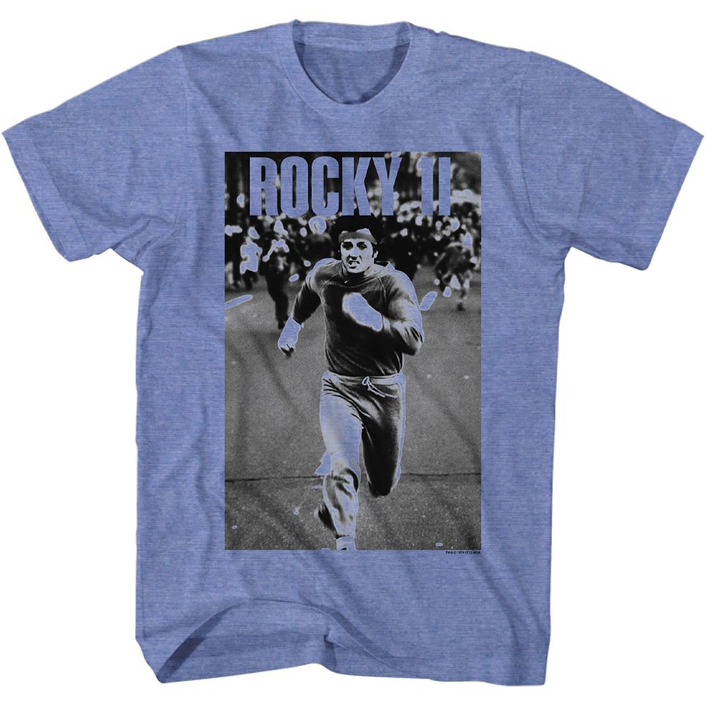 Light Blue Heather Rocky t-shirt featuring a Rocky Running and Running design