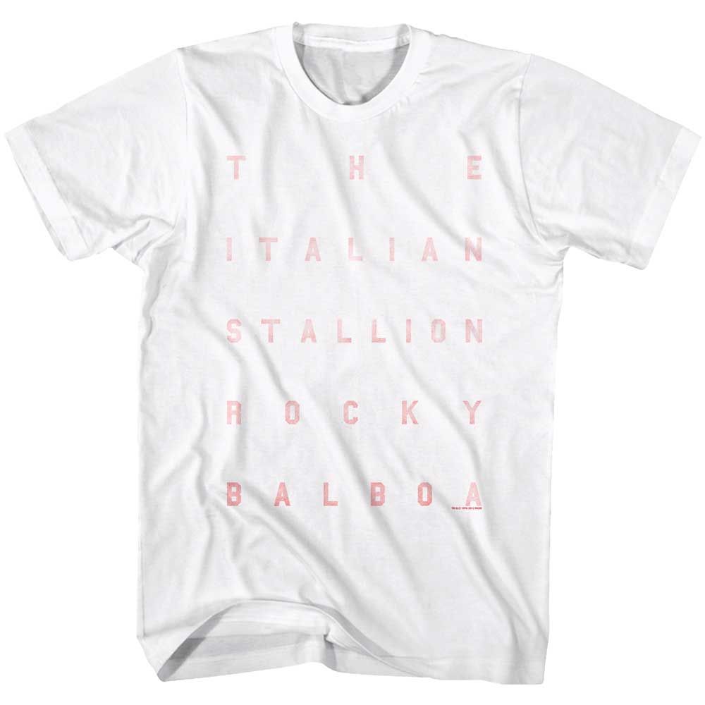 White Rocky t-shirt featuring a Rocky Words design