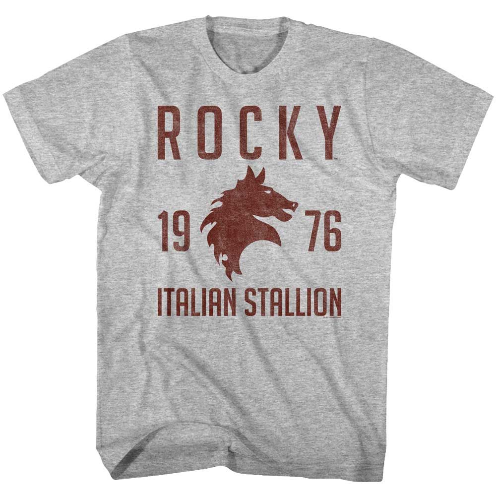 Gray Heather Rocky t-shirt featuring a Rocky Vintage 1976 design