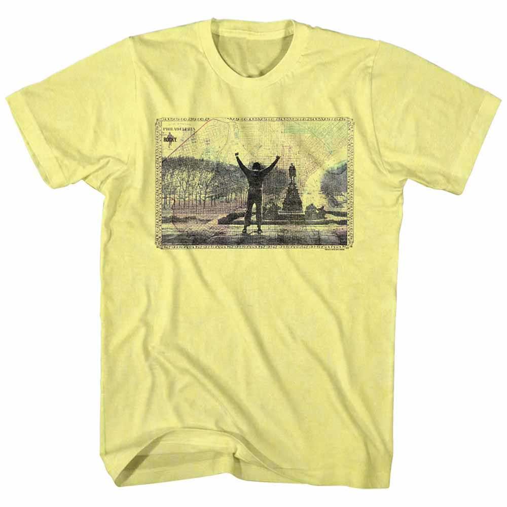 Yellow Heather Rocky t-shirt featuring a Rocky 1976 Philly design