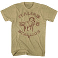Khaki Heather Rocky t-shirt featuring a Rocky 1967 Stallion design