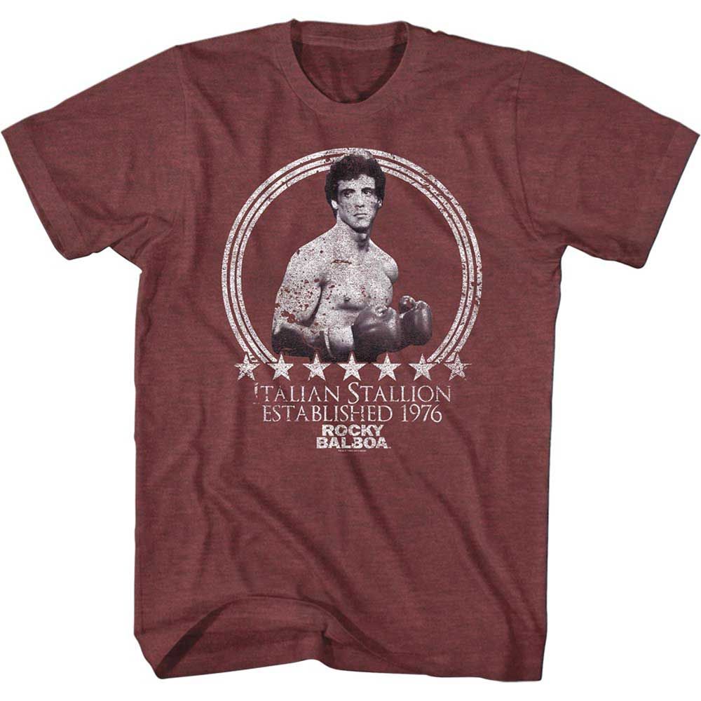 Vintage Maroon Heather Rocky t-shirt featuring a Rocky Rocky Ready design