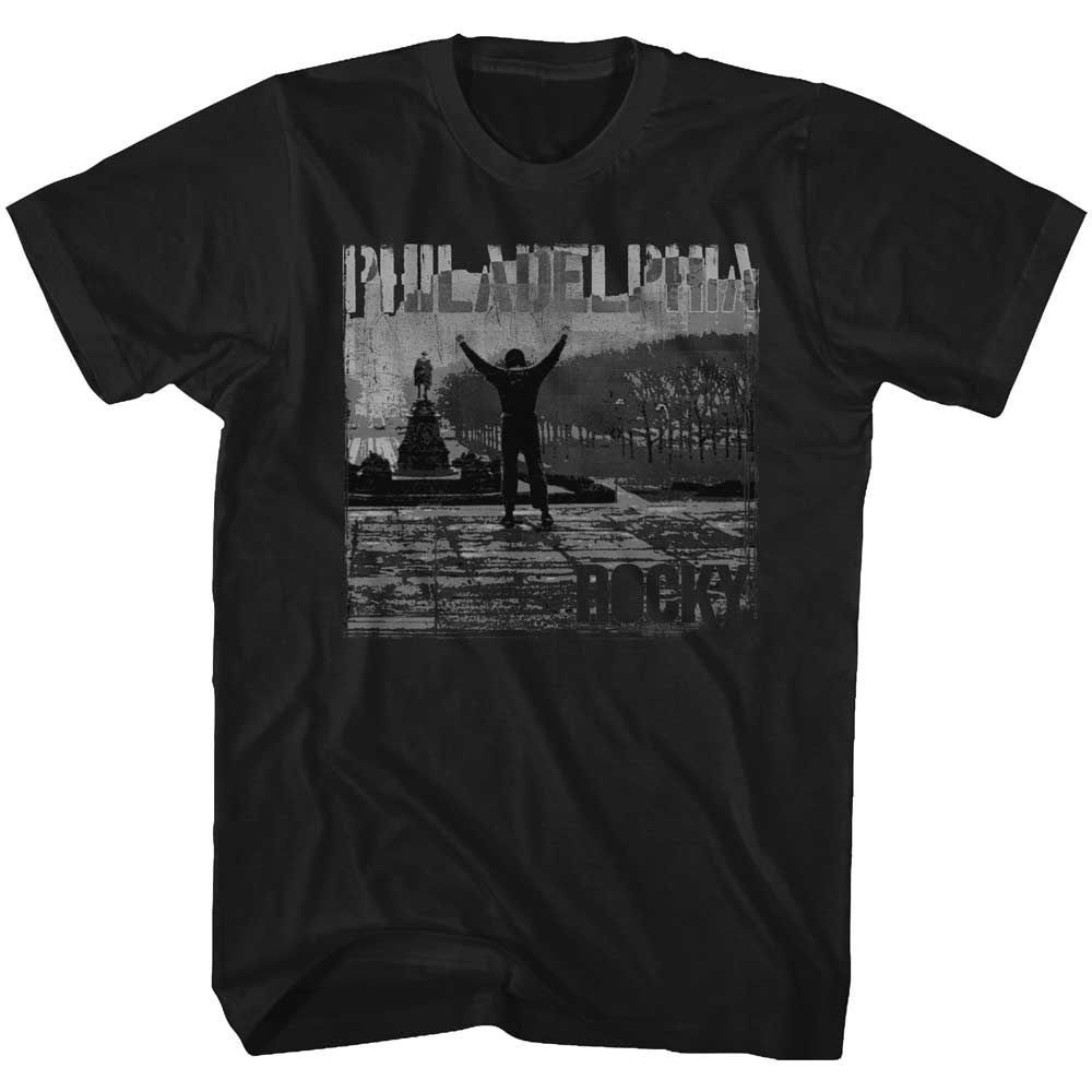Black Rocky t-shirt featuring a Rocky Philadelphia design
