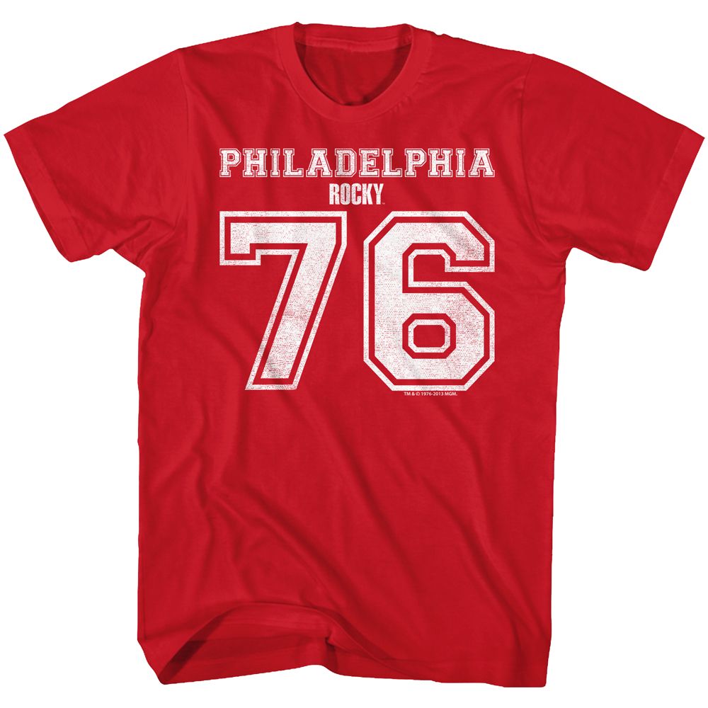 Red Heather Rocky t-shirt featuring a Rocky Seventy Six design