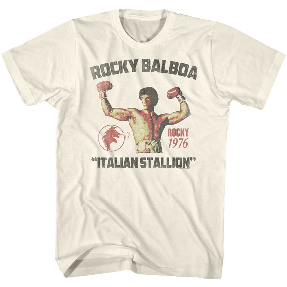 Natural Rocky t-shirt featuring a Rocky Stallion design