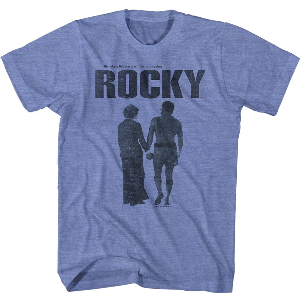 Light Blue Heather Rocky t-shirt featuring a Rocky Poster design