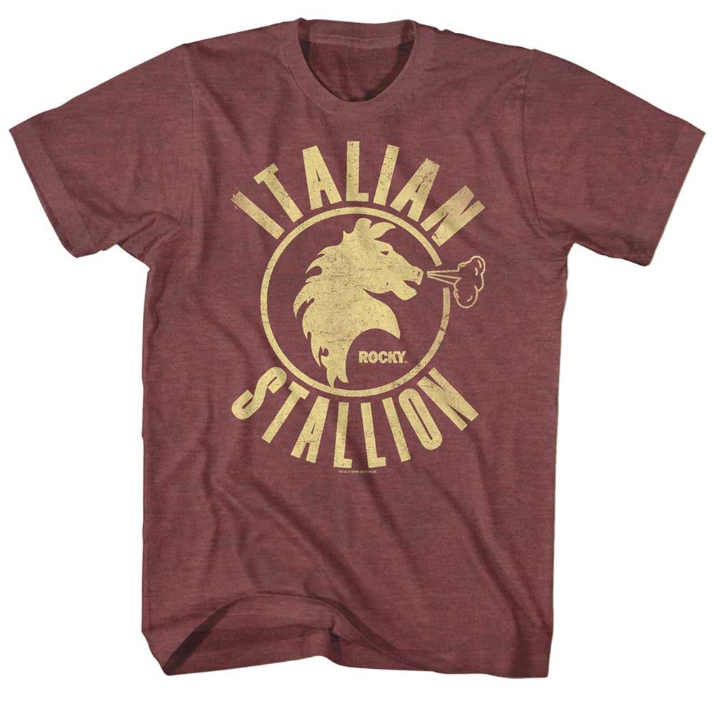 Vintage Maroon Heather Rocky t-shirt featuring a Rocky Stallion design