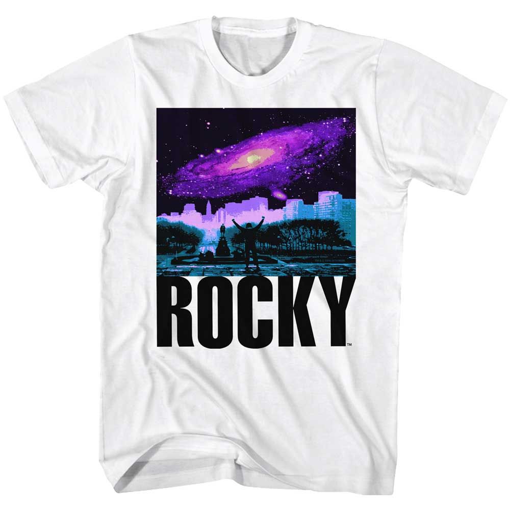 White Rocky t-shirt featuring a Rocky Galaxy design