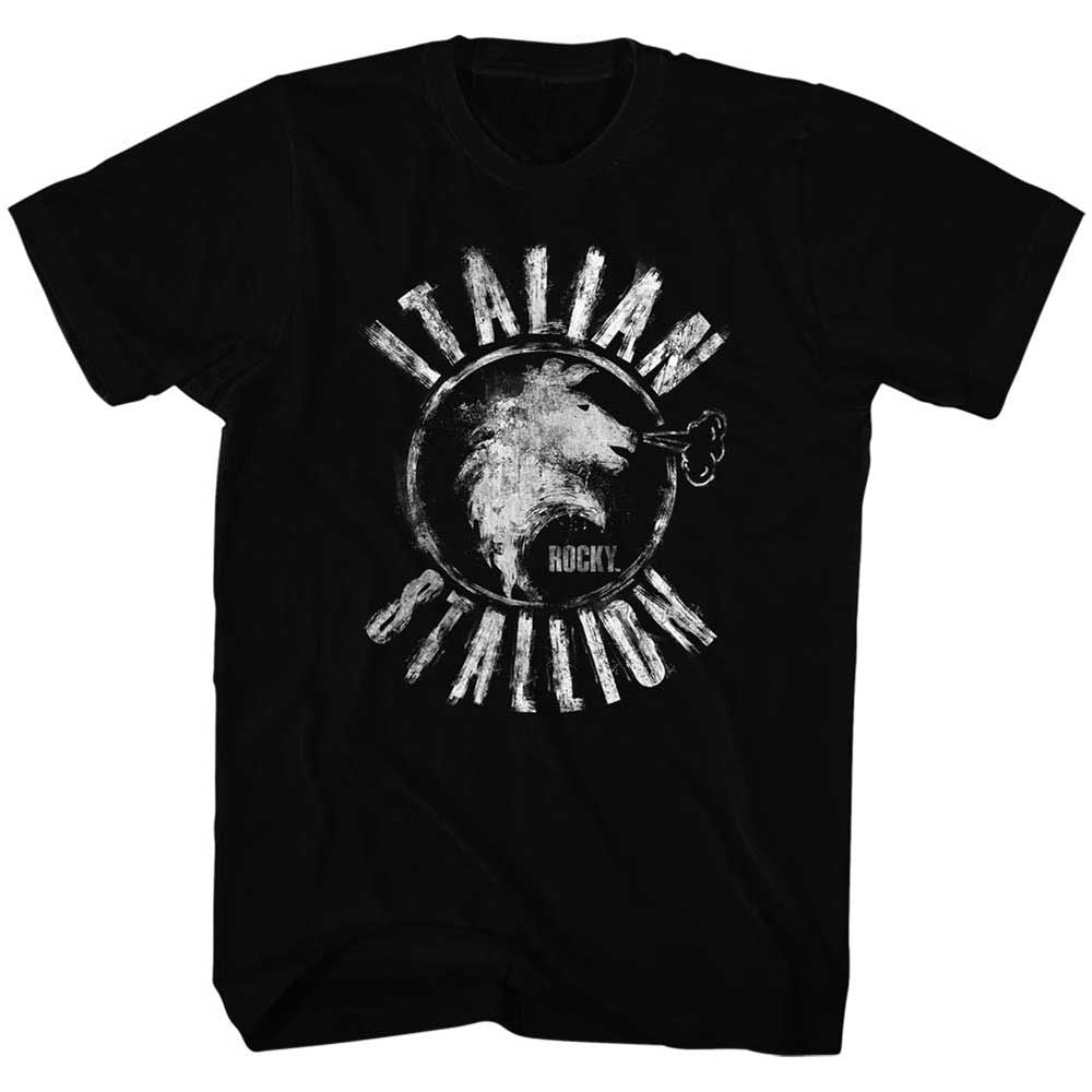 Black Rocky t-shirt featuring a Rocky Chalk Stallion design