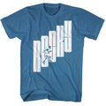 Indigo Heather Rocky t-shirt featuring a Rocky Letter Step Straight design