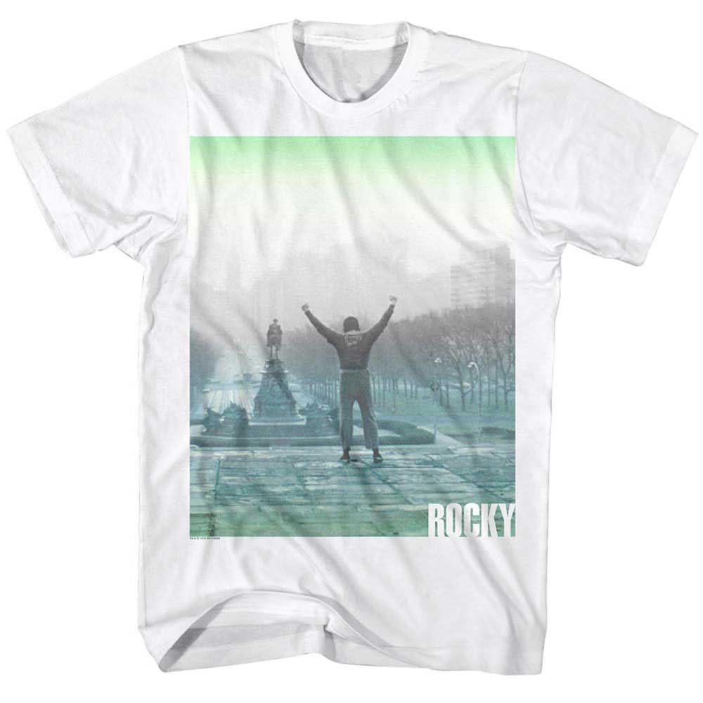 White Rocky t-shirt featuring a Rocky Fade design