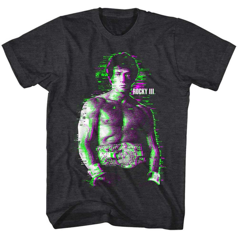 Black Heather Rocky t-shirt featuring a Rocky Glitchy design