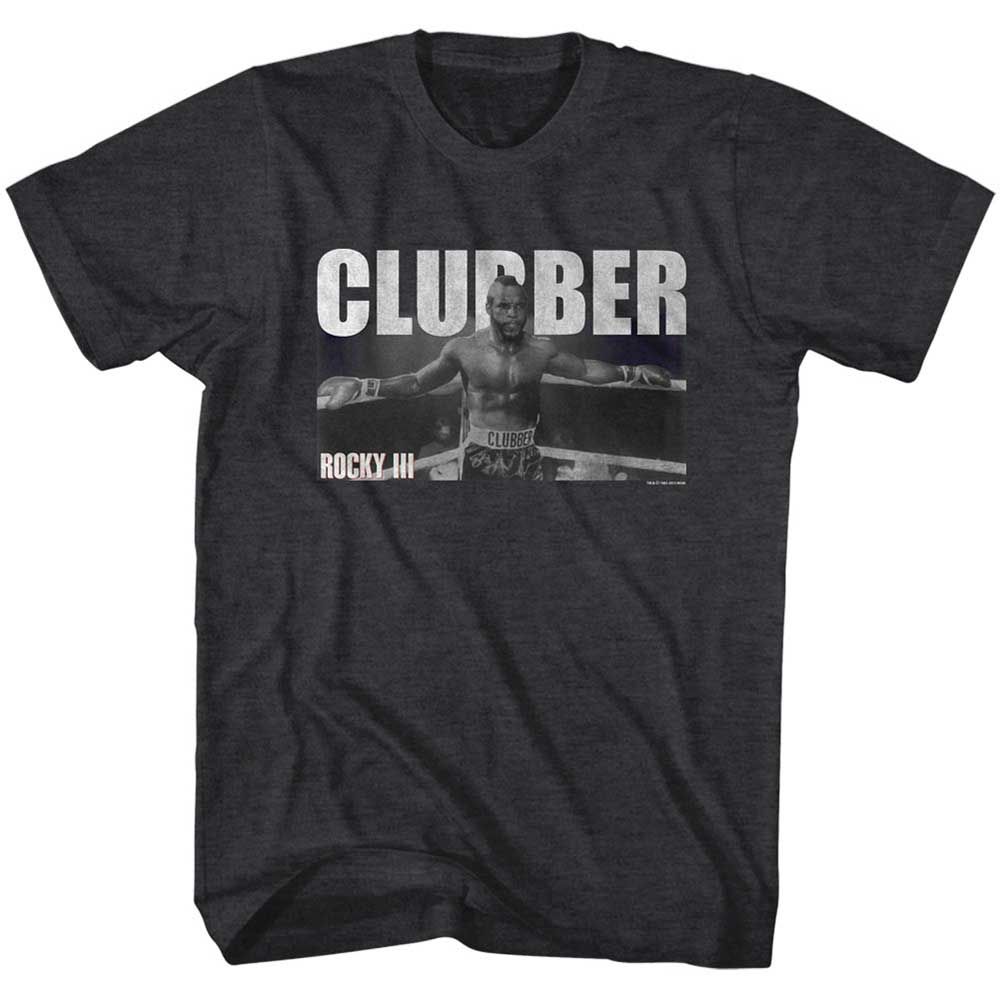 Black Heather Rocky t-shirt featuring a Rocky Clubber design