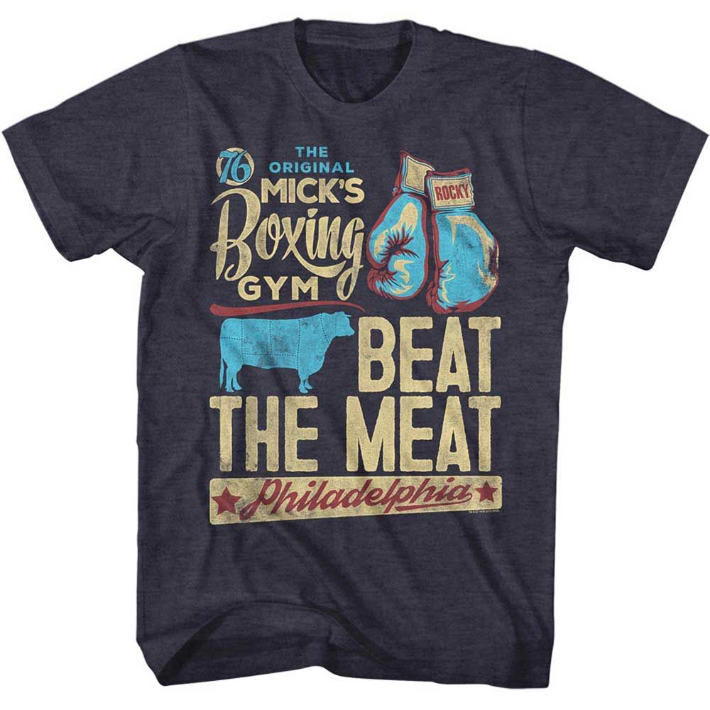 Navy Heather Rocky t-shirt featuring a Rocky Just Beat It design