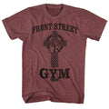 Vintage Maroon Heather Rocky t-shirt featuring a Front Street Gym design