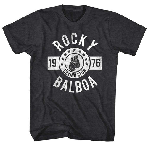 Black Heather Rocky t-shirt featuring a Rocky Boxing Club design