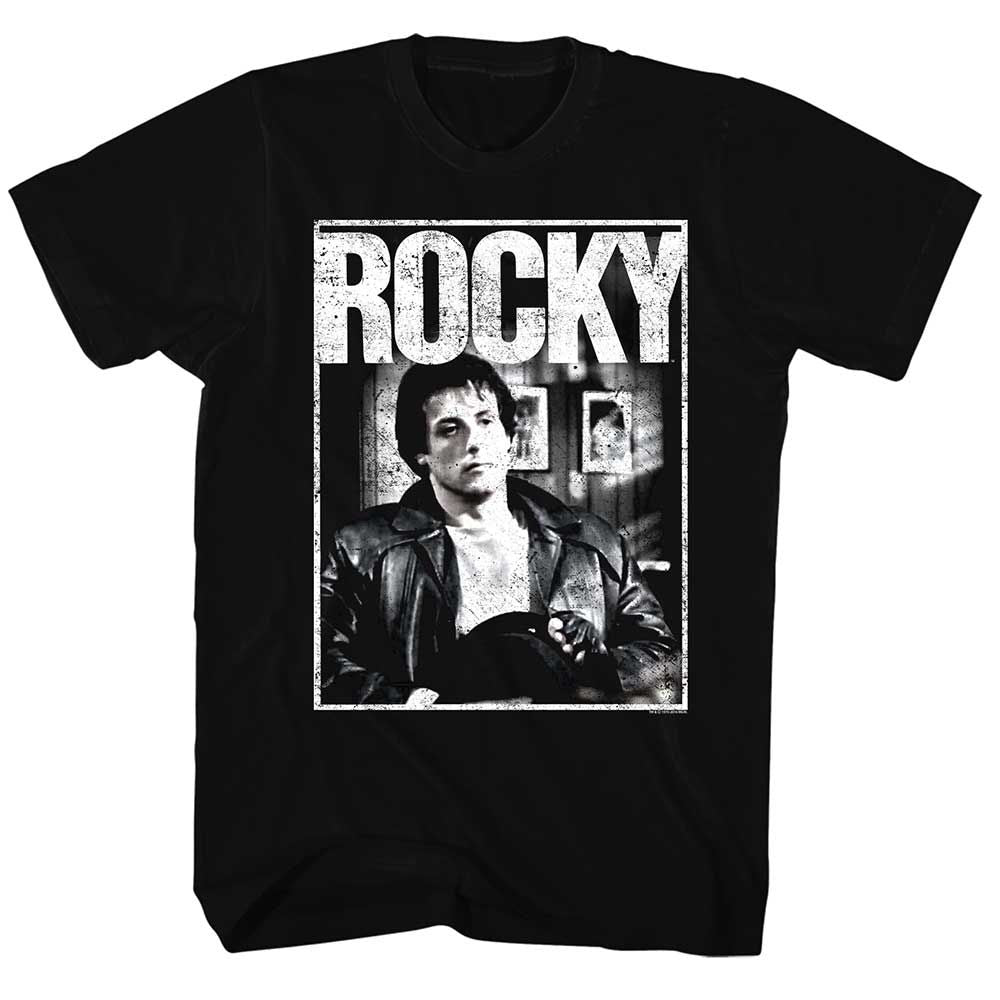 Black Rocky t-shirt featuring a Rocky Rocky Sitting design