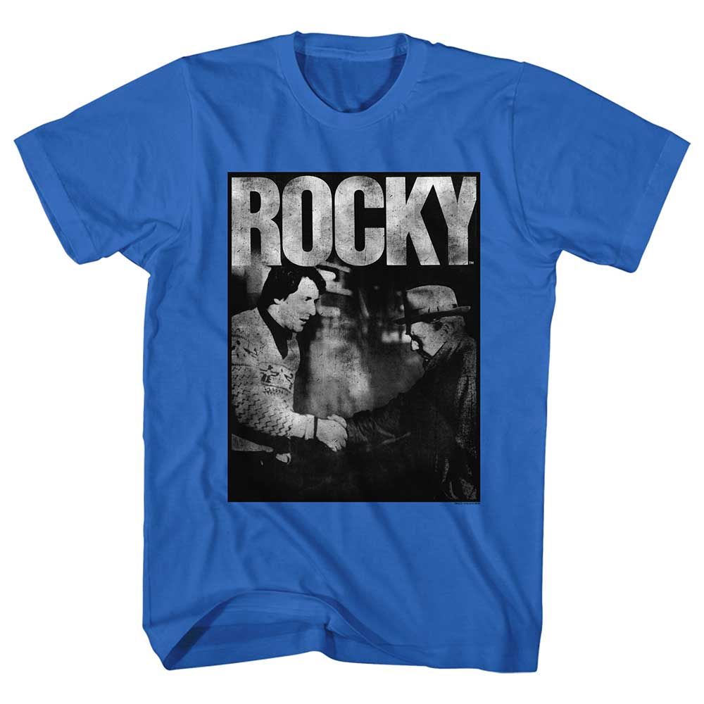 Royal Blue Rocky t-shirt featuring a Rocky Handshake design