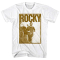 White Rocky t-shirt featuring a Rocky Jogging design