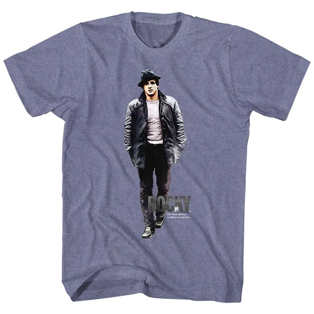 Indigo Heather Rocky t-shirt featuring a Rocky Million-To-One design