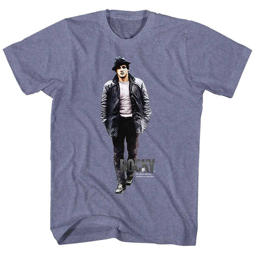 Indigo Heather Rocky t-shirt featuring a Rocky Million-To-One design