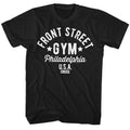 Black Rocky t-shirt featuring a Rocky Front Street design