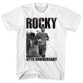 White Rocky t-shirt featuring a Rocky 40Th design