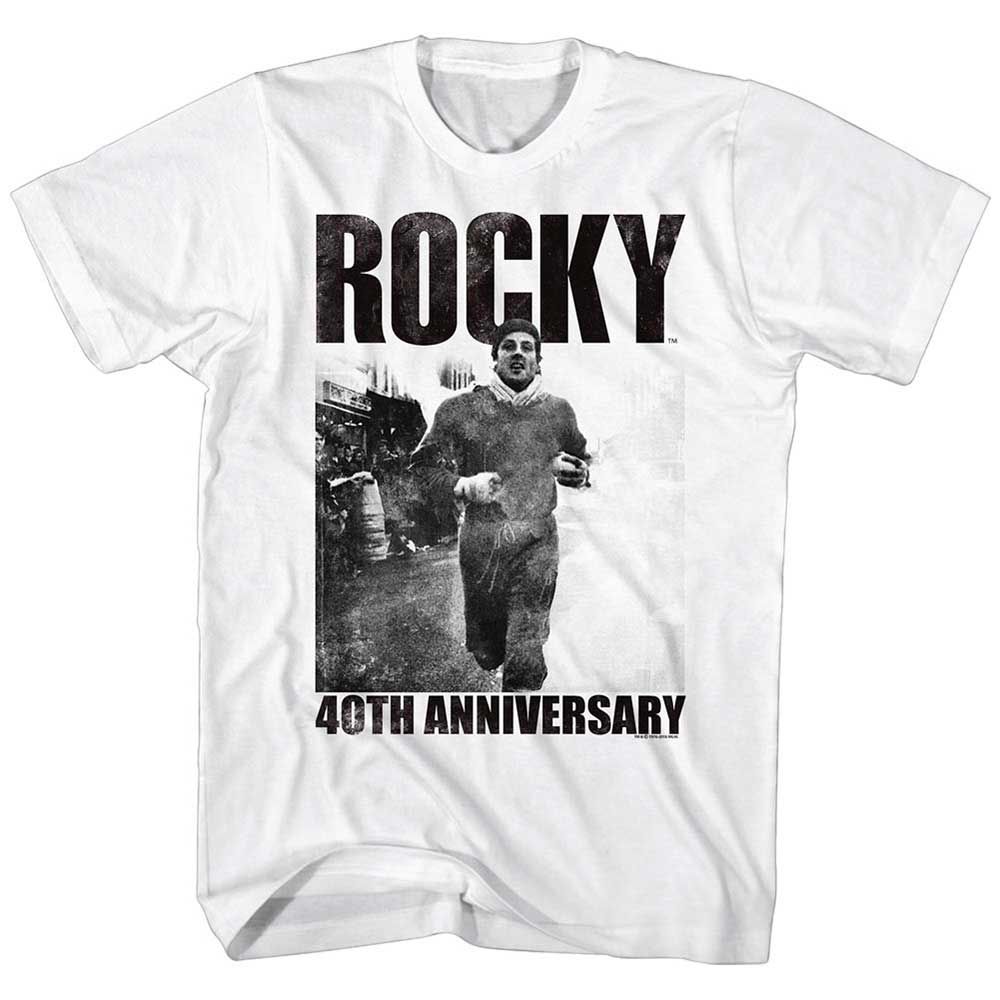 White Rocky t-shirt featuring a Rocky 40Th design