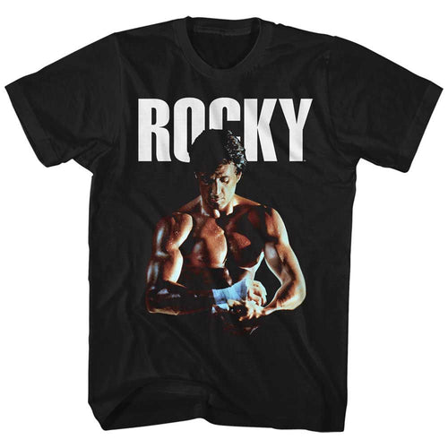 Black Rocky t-shirt featuring a Rocky Fist Tape design