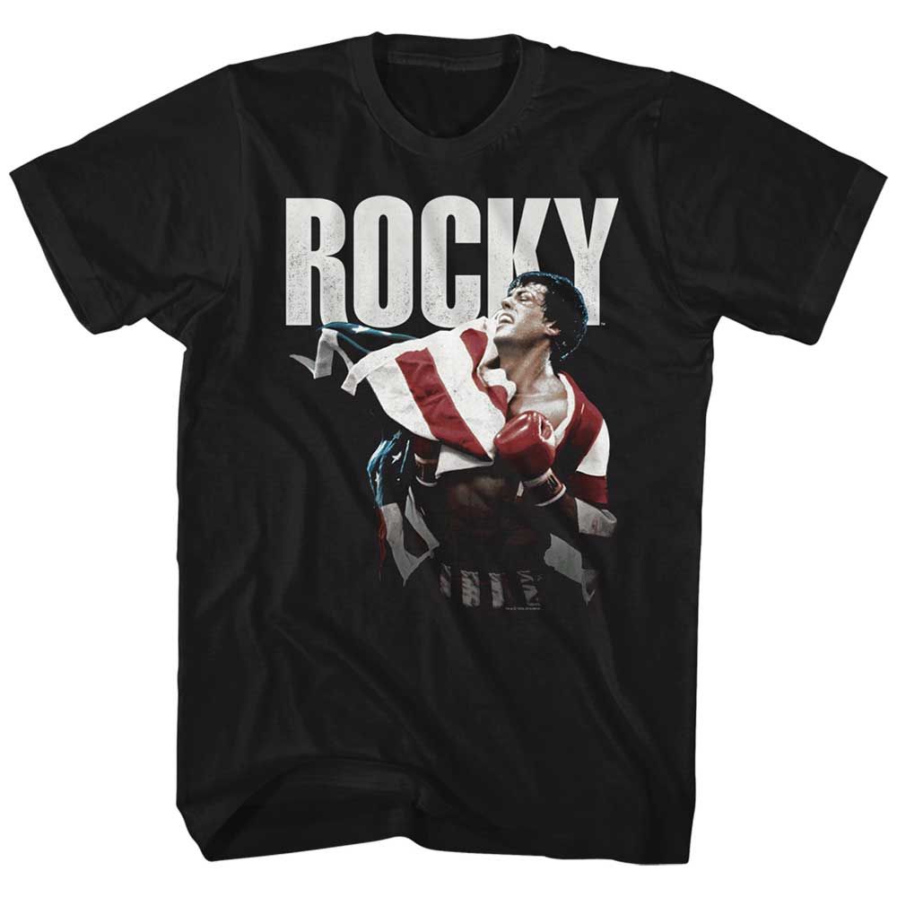 Black Rocky t-shirt featuring a Rocky Flap Wrap design