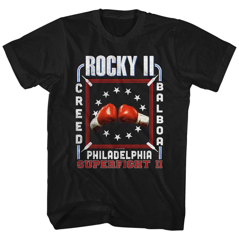 Black Rocky t-shirt featuring a Rocky II Superfight II design