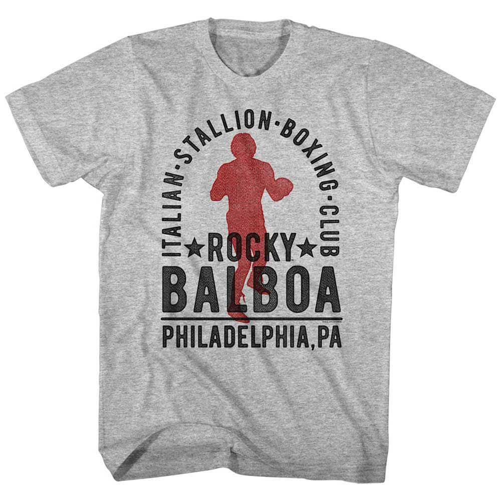 Gray Heather Rocky t-shirt featuring a Balboa Boxing Club design