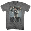 Graphite Heather Rocky t-shirt featuring a Rocky Am Doing a Run design