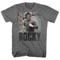 Graphite Heather Rocky t-shirt featuring a Rocky Run Rocky design