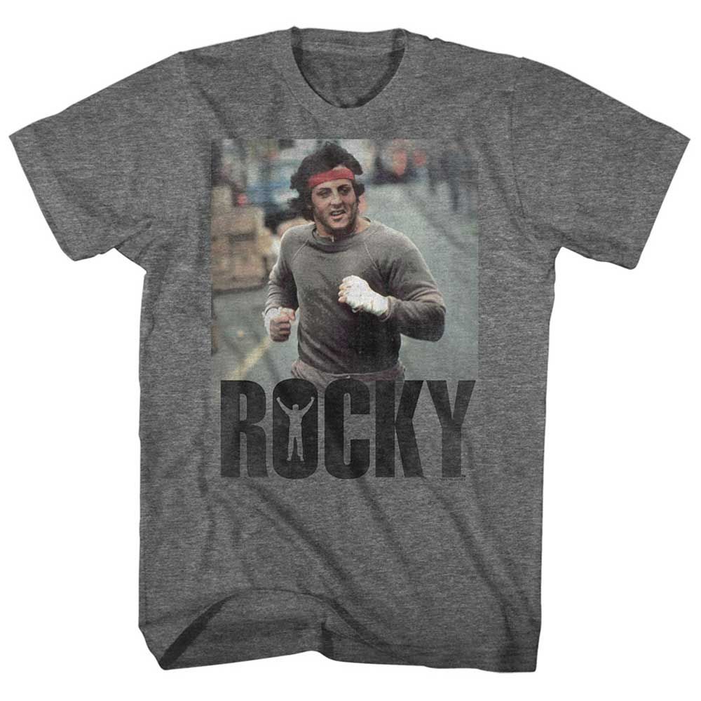 Graphite Heather Rocky t-shirt featuring a Rocky Run Rocky design