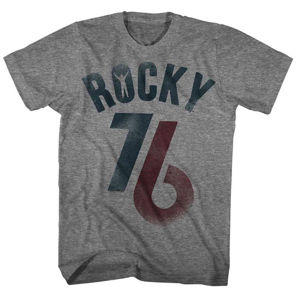 Graphite Heather Rocky t-shirt featuring a Rocky Rocky76 design