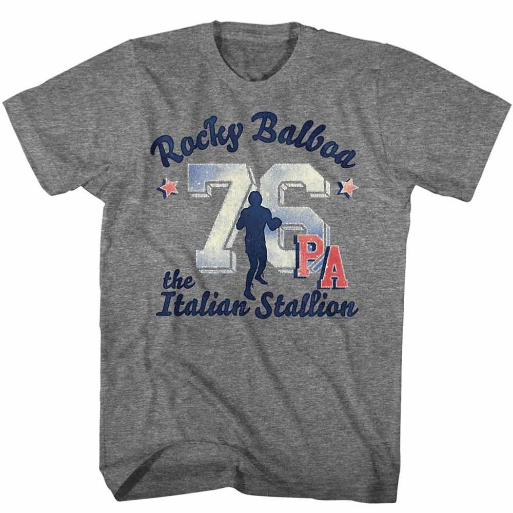 Graphite Heather Rocky t-shirt featuring a Rocky Athletic 76 design