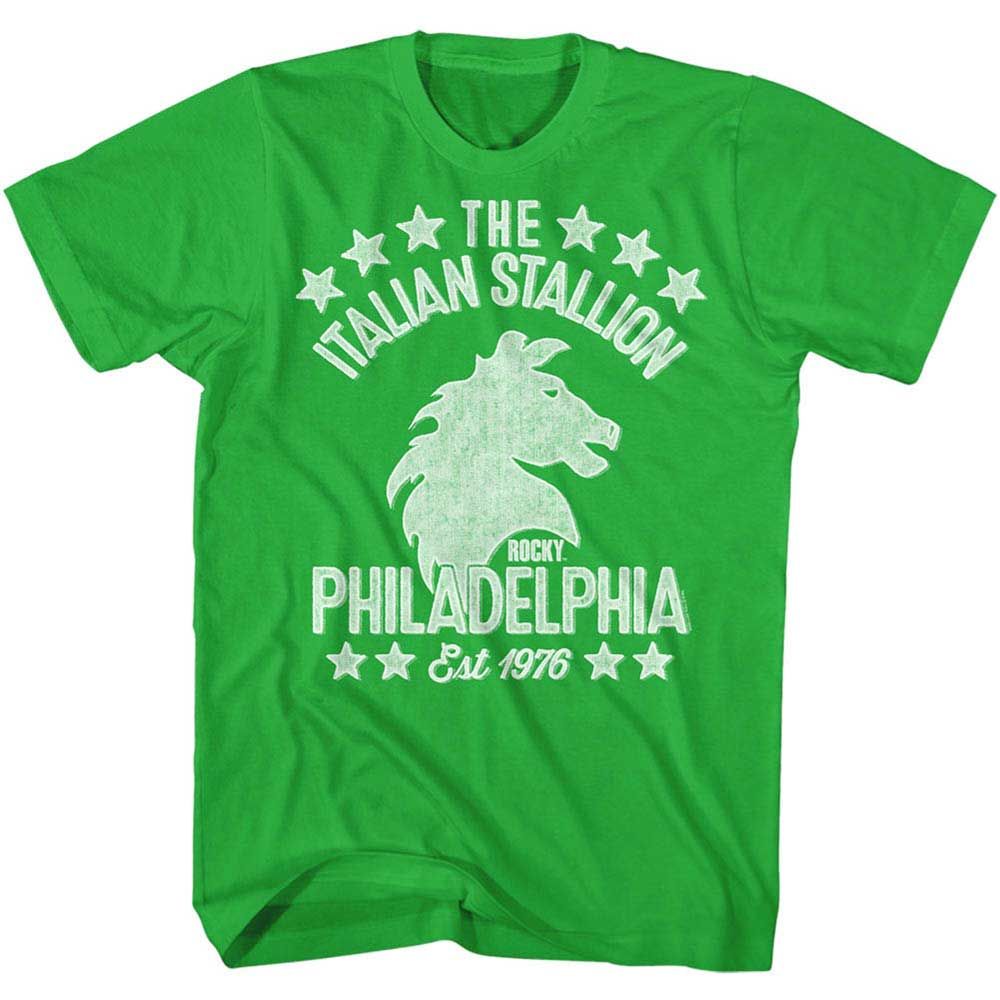 Kelly Green Rocky t-shirt featuring a Rocky Wht Stallionish design