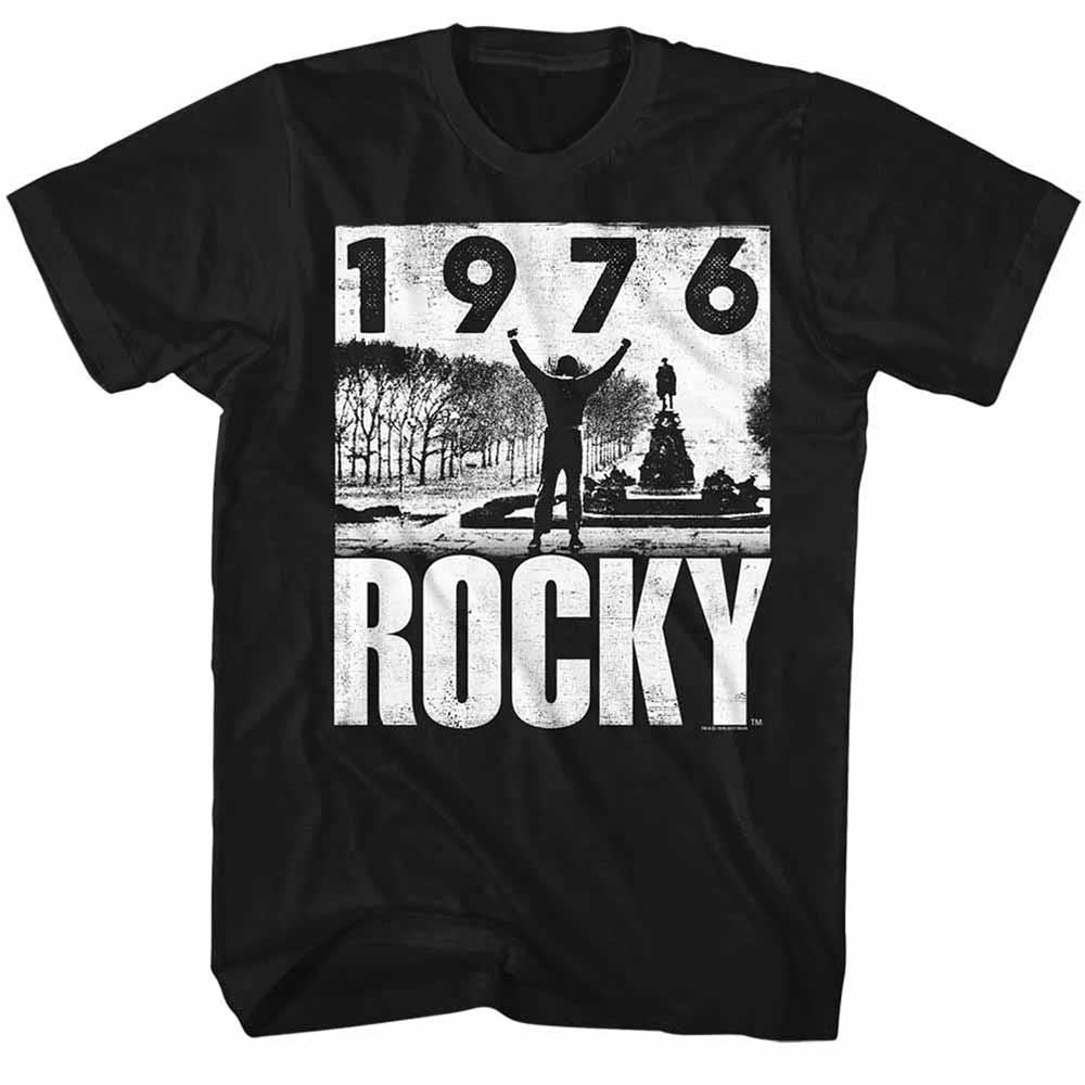 Black Rocky t-shirt featuring a Rocky 76 Is Awesome design