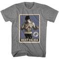 Graphite Heather Rocky t-shirt featuring a Rocky trading card design