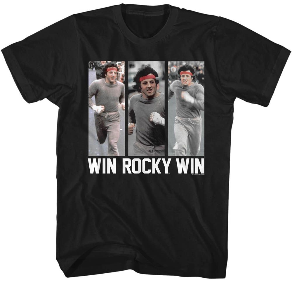 Black Rocky t-shirt featuring a Rocky Run Rocky Run design