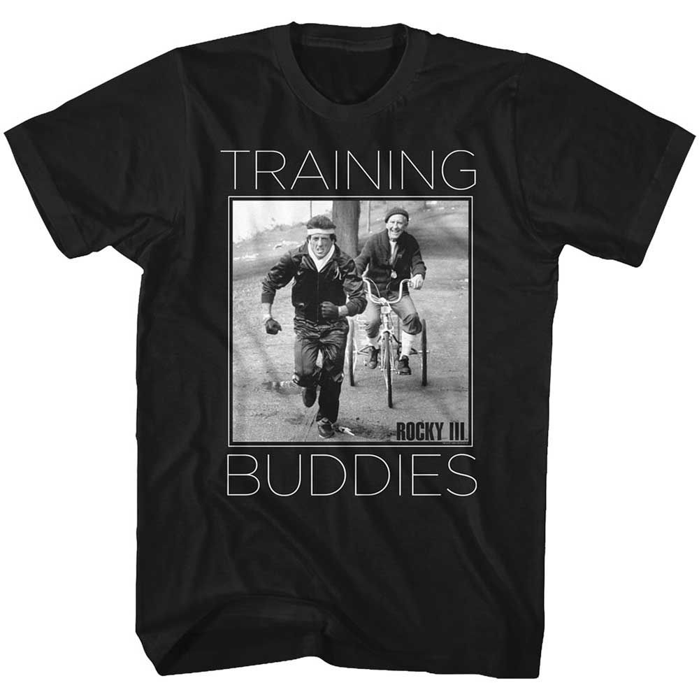 Black Rocky t-shirt featuring a Rocky Training Buddies design